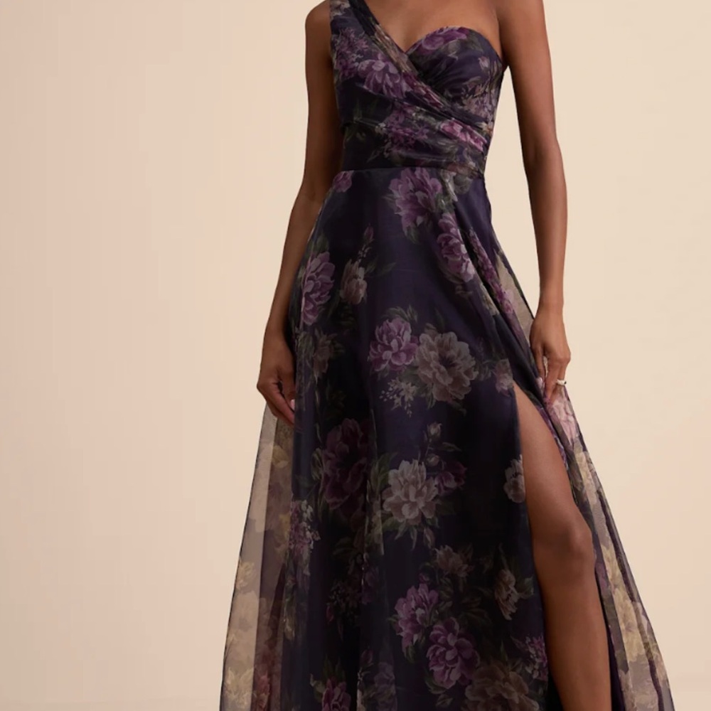 Lulu's Purple Floral One-Shoulder Maxi Dress